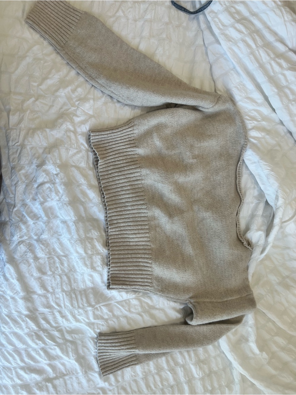 Beige Rib-Hem Women's Sweater